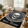 Skull Floral Theme Soft Crystal Velvet Rug Custom Name & Text Print Non Slip Floor Rug for Bedroom Living Room