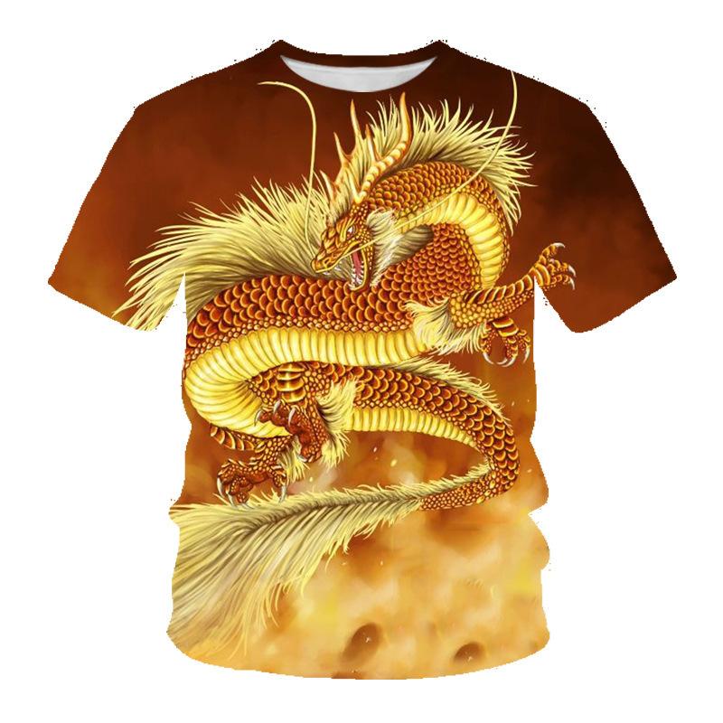 

Летний топ с круглым вырезом и 3D-принтом с драконом, модная повседневная мужская футболка с коротким рукавом 6XL