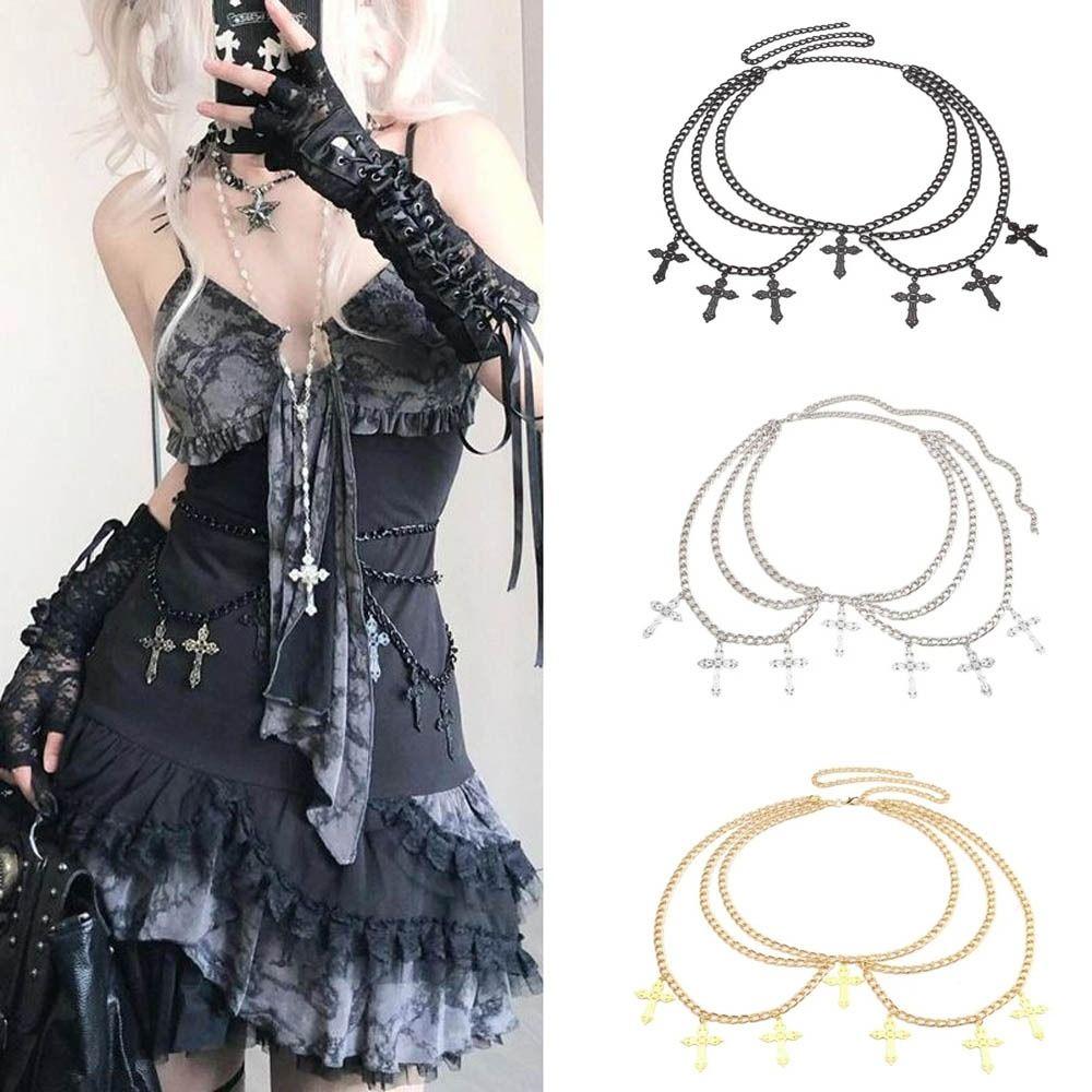 Elegante Cross-Taillenkette Mehrlagige Hosenkette Mode Hip Hop Hüftgürtel Unisex