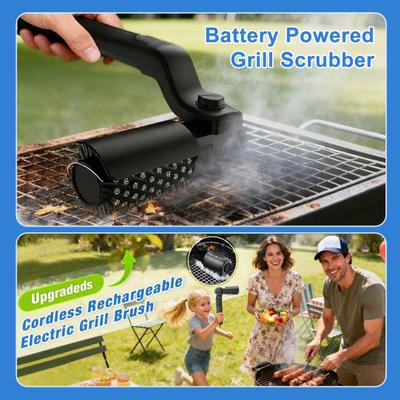 Cordless Electric Grill Brush Rechargeable Grill Cleaner 3-Speed Adjustable Stainless Steel Head Grease Removing BBQ Brush for Outdoor Cooking
