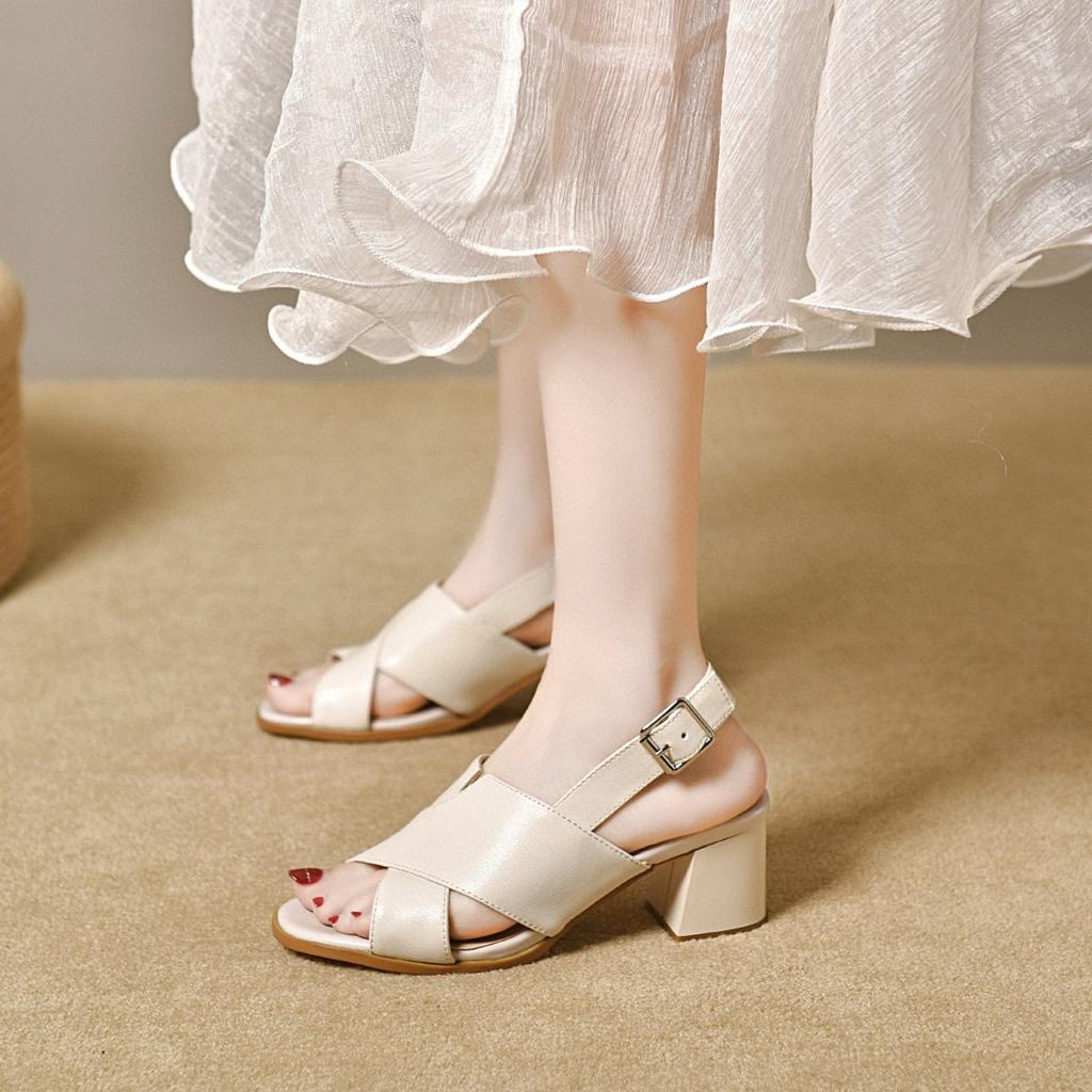 Fish mouth sandals women's summer new thick heel cross sandals two high open-toed women's fashion shoes