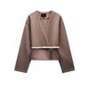 Spring New Women's Clothing Minimalist Wool Blend with Belt Soft Comfortable Long Sleeve V-neck Coat 1255737