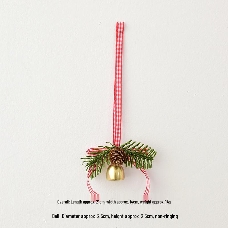 NUCHI Christmas Retro Bell and Bow Ornament with Pine Needles & Cones for Tree Decoration