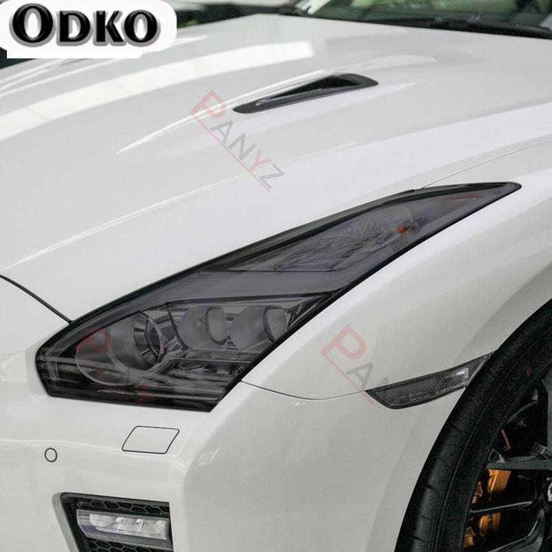 For Nissan GTR R35 Nismo 2009- 2 Pcs Car Headlight Protective Film Headlamp Vinyl Transparent Black TPU Protective
