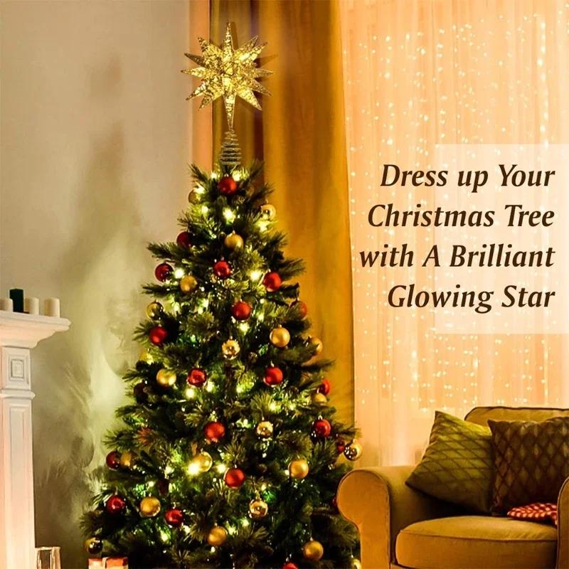 Weihnachtsbaumspitze Sterne Zubehör Leuchtender Stern Dekoration Feiertag Haus Wohnzimmer Dekoration Fünfzackiger Stern Café