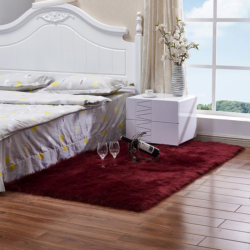 Modern Faux Fur Long Pile Carpet for Bedroom & Living Room - Machine Washable Solid Color Floor Mat