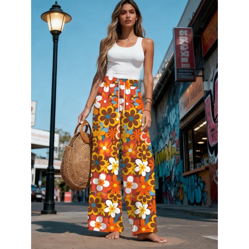 Women'S Floral Print Loose Straight Trousers, Casual Long Pants, Spring/Summer New Women'S Pants