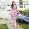 Women's Square Neck Puff Sleeve High-Waist Smocked Midi Dress