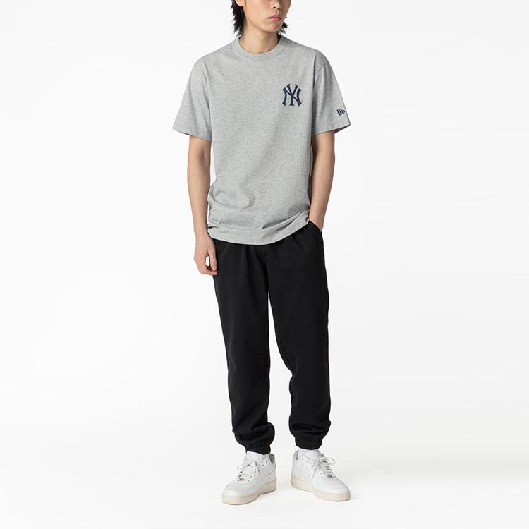 New Era MLB Hot Dog Letter Cartoon Print T-Shirt Unisex Tops Gray 12715375