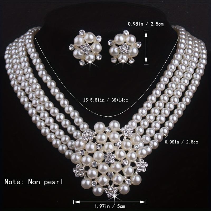 High End and Atmospheric Flower Necklace with A Pair of Earrings Set, 4-row Bead Necklace, Wedding Banquet, Evening Party, Engagement Jewelry
