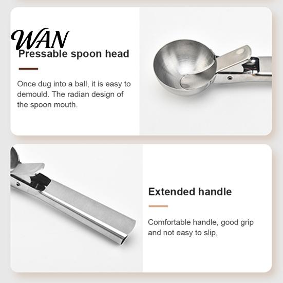Plating Utensil Ice Cream Fruit Scoop, Stainless Steel Scooper with Trigger Non-Slip Handle, Dessert Spoon Heavy Duty Metal Scoop for Balls