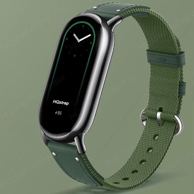 Strap for Xiaomi Band 8 Braided Bracelet Leather Nylon Watchband for Xiaomi Mi 8 Replacement Wristband Miband 8 Belt Accessories