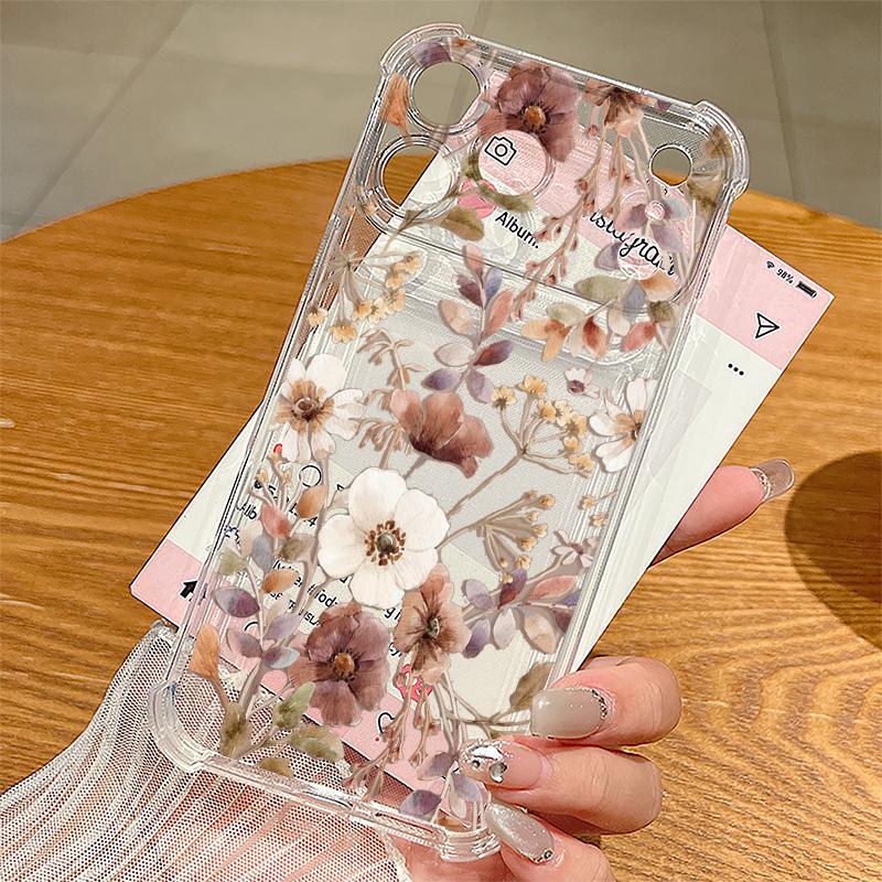 Floral Flower Patterned Silicone Phone Case For iPhone 17 Pro Max 16 15 14 Pro Max 13 12 Pro 11 Shockproof Soft TPU Clear Cover