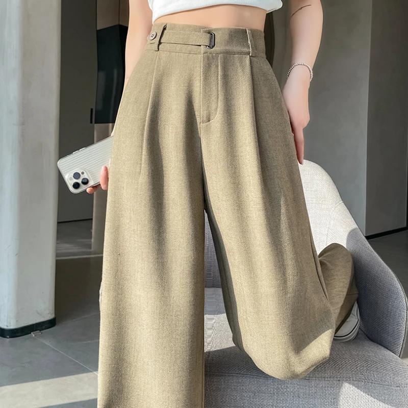 Spring Summer Elegant Button Women's Wide Leg Pants High Waist Solid Casual Loose Straight Trousers for Womens