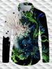 Men's Shirt Fashion Vintage Street Texture Print Shirt Men's Long Sleeve Lapel Shirt
