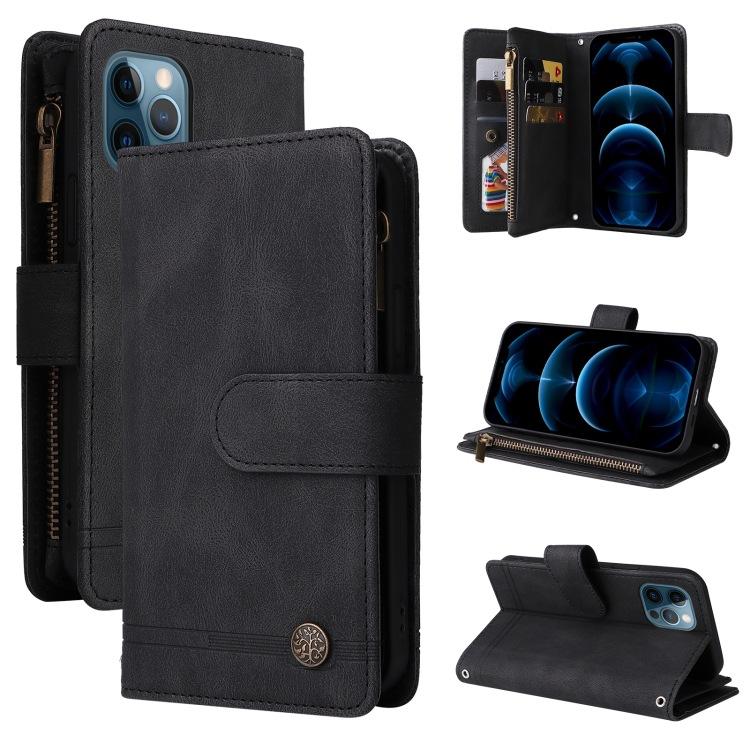 Applicable to iPhone17 leather case 16Pro Samsung S24 multi-card zipper wallet diagonal span leather case A05S matte solid color