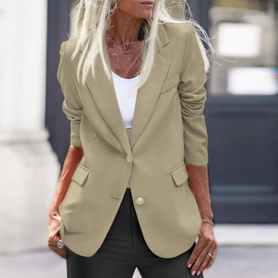 Damen Anzugjacke Revers Langarm Einreihig Bürojacke Einfarbig Klappentaschen Arbeit Casual Outwear