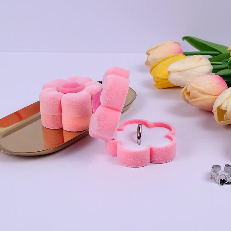 1/2pcs Flocked Flower Ring Box Earring Jewelry Box Jewelry Packaging Box Portable Jewelry Storage Box