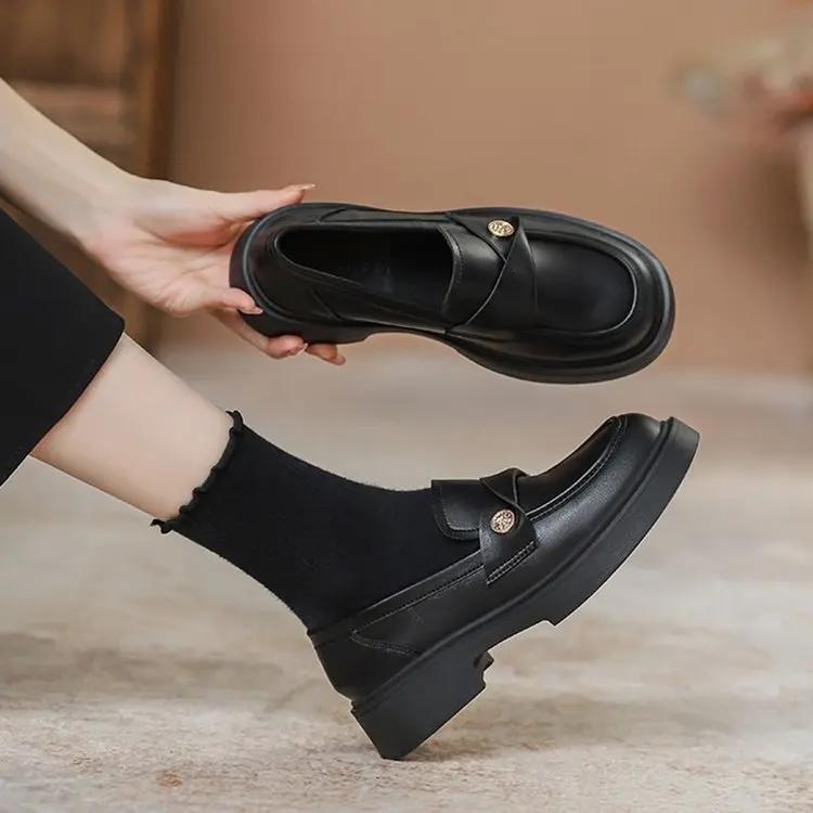 Fashion Women Loafers Spring Autumn Retro Fashion Brown Anti Slip Round Toe Elegant Outdoor Comfort Commuting Banquet Casual Shoes