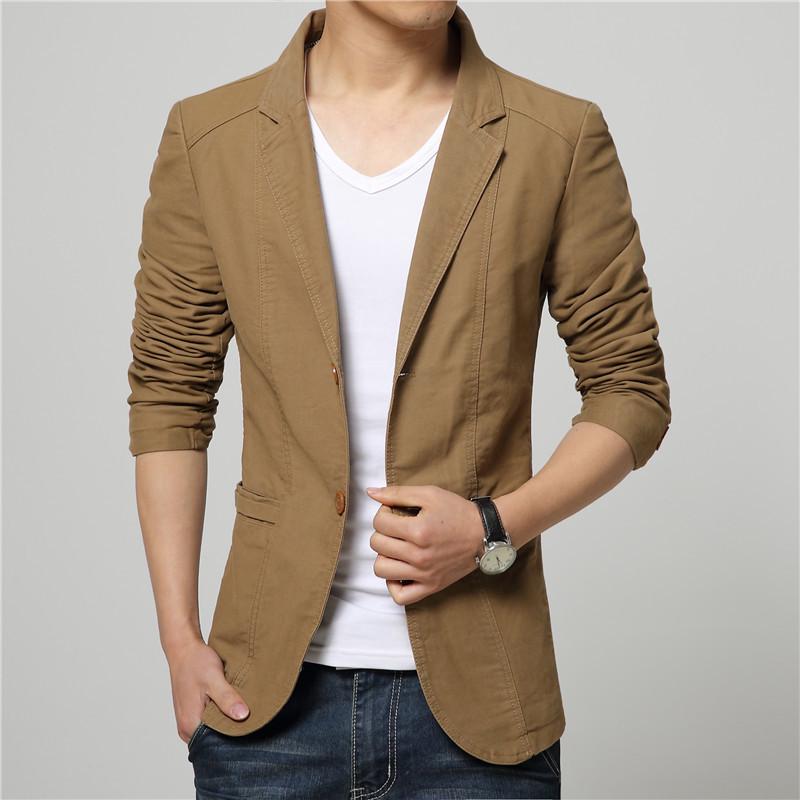 Men's Korean Style Slim-Fit Cotton Blazers - Spring & Autumn Two-Button Jackets In Large Sizes