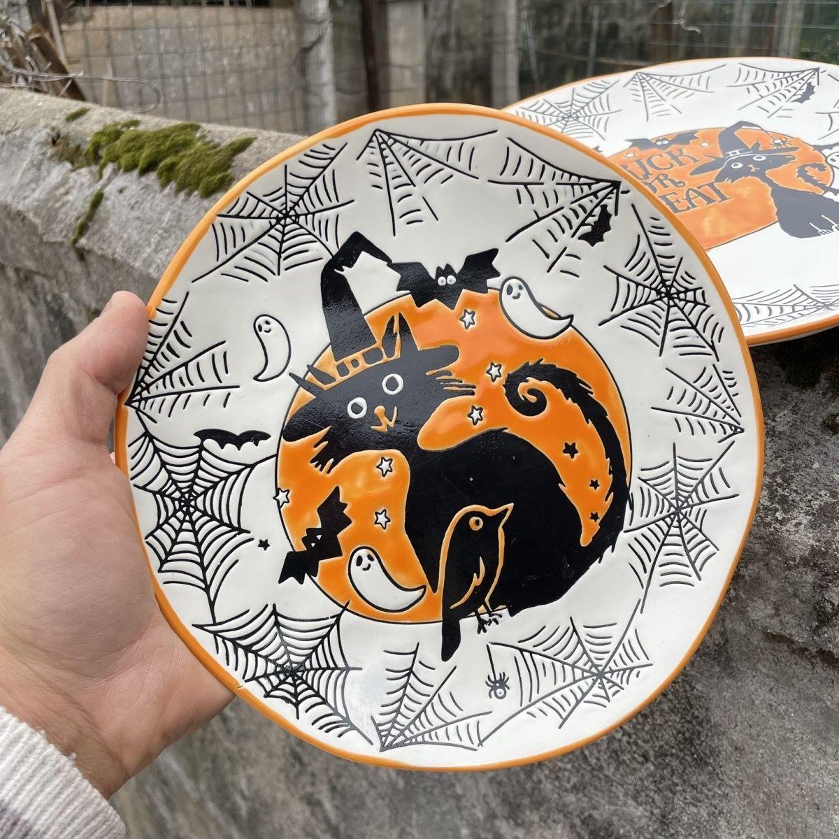 

Расписанная вручную рельефная керамическая обеденная тарелка на Хэллоуин – Посуда в западном стиле 8.5inch A