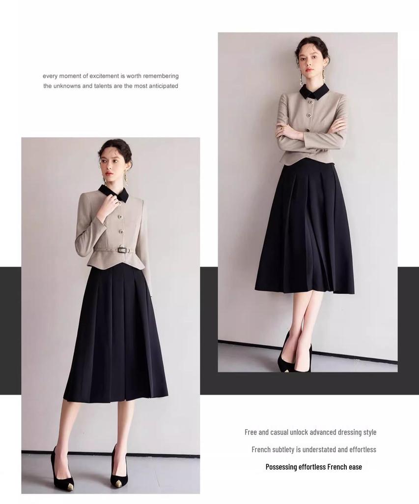 2025 Fashionable Slimming Two-Piece Little Black Dress with Color Block for Autumn/Winter – Women's Formal Wear