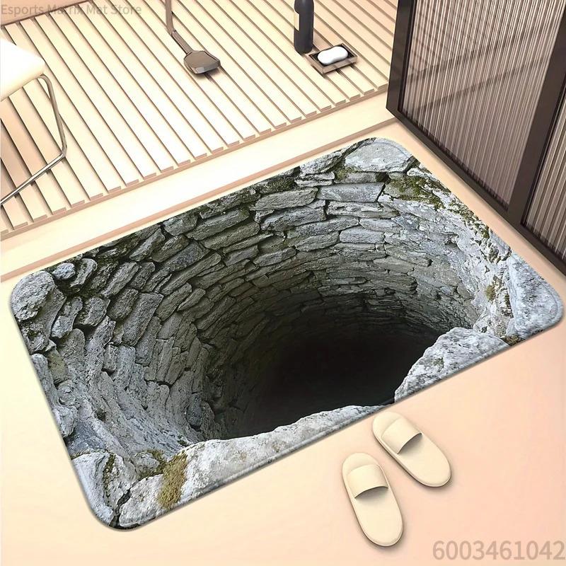 Tappetino da Porta Antiscivolo Illusione Ottica 3D Abisso Senza Fine Lavabile in Lavatrice per Bagno Camera da Letto Campeggio Yoga Tappetino da Pavimento Resistente