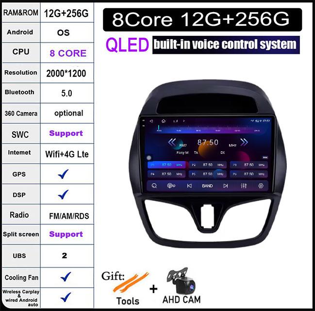 9 Inch IPS QLED For Chevrolet Spark 2015-2018 DSP Android 14 Car Radio Multimedia Video Player Navigation Stereo GPS Monitor