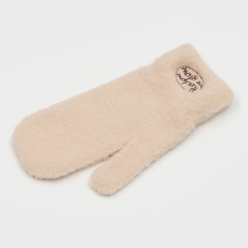 RECLOW FLUFFY LOGO MITTEN GLOVE BEIGE