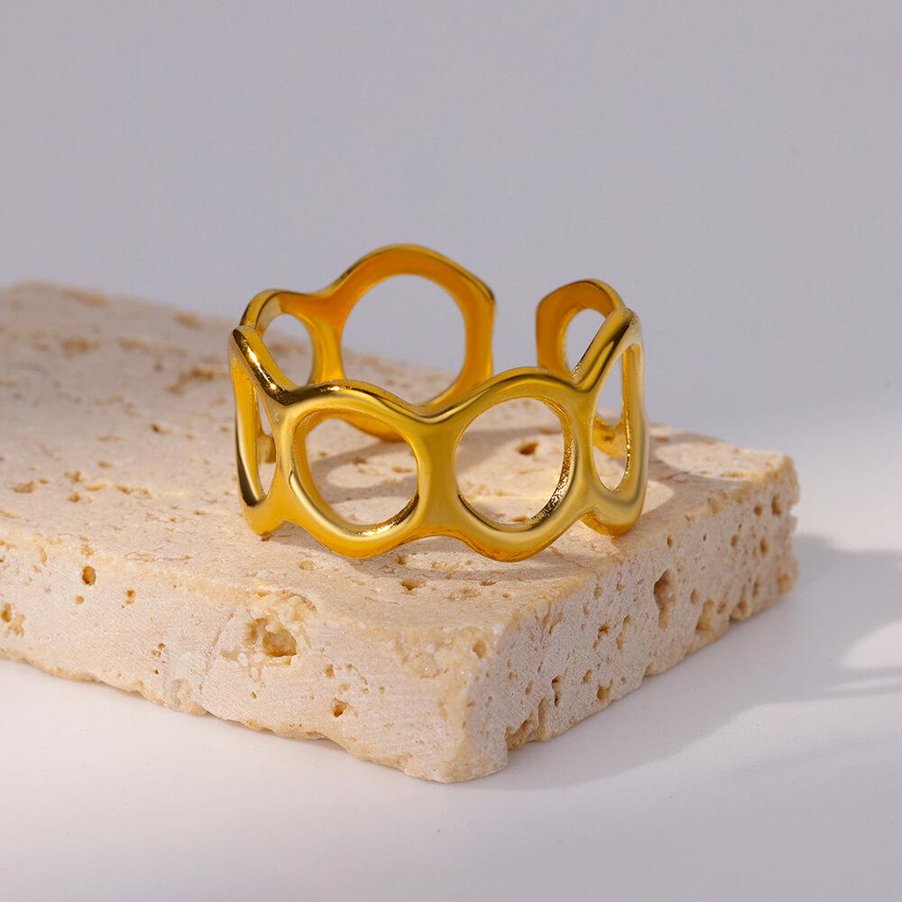 Stainless Steel Hollowed Rings Gold Color Open Finger Ring for Women Aesthetic Jewelry Accessories Birthday Gifts Anillos Mujer