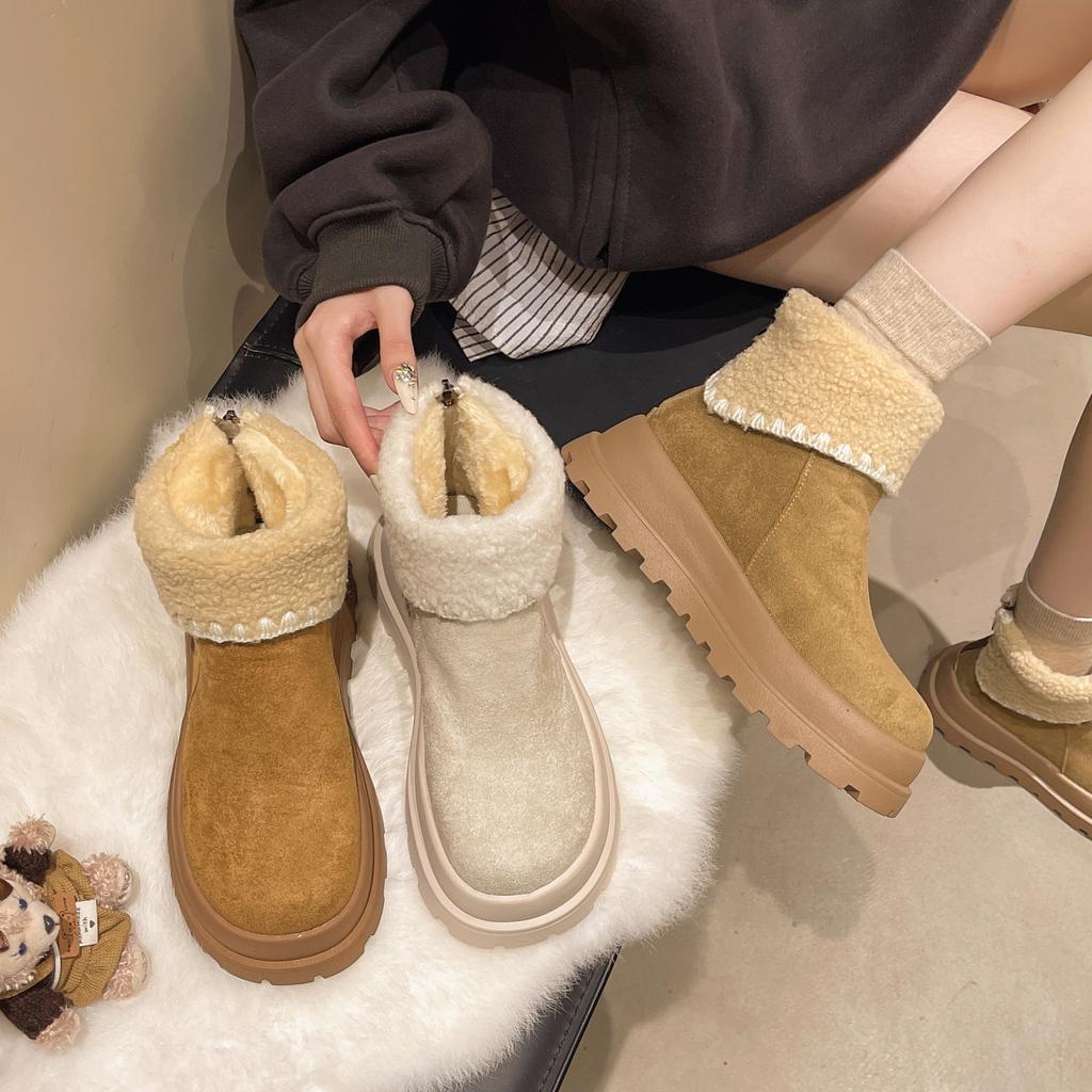 Women's thick bottom furry mouth winter lightweight warm cold plush snow boots non-slip wear casual sneakers cotton boots