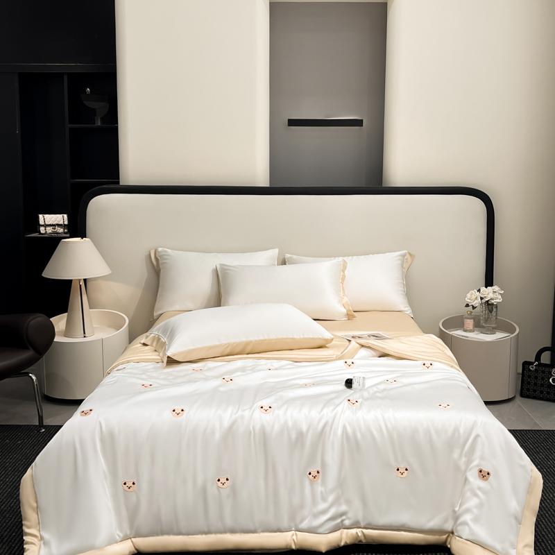 Princess Summer Quilt Korean Soft  Washed Silk Full Embroidery Tencel Cool Quilt  Women Girl For Summer Comforter Bedding
