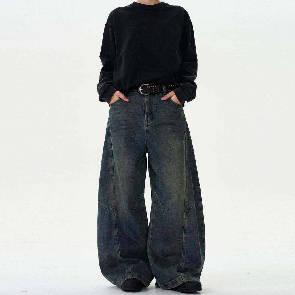 American Retro Washed Distressed Wide-Leg Jeans - Unisex Casual Trend