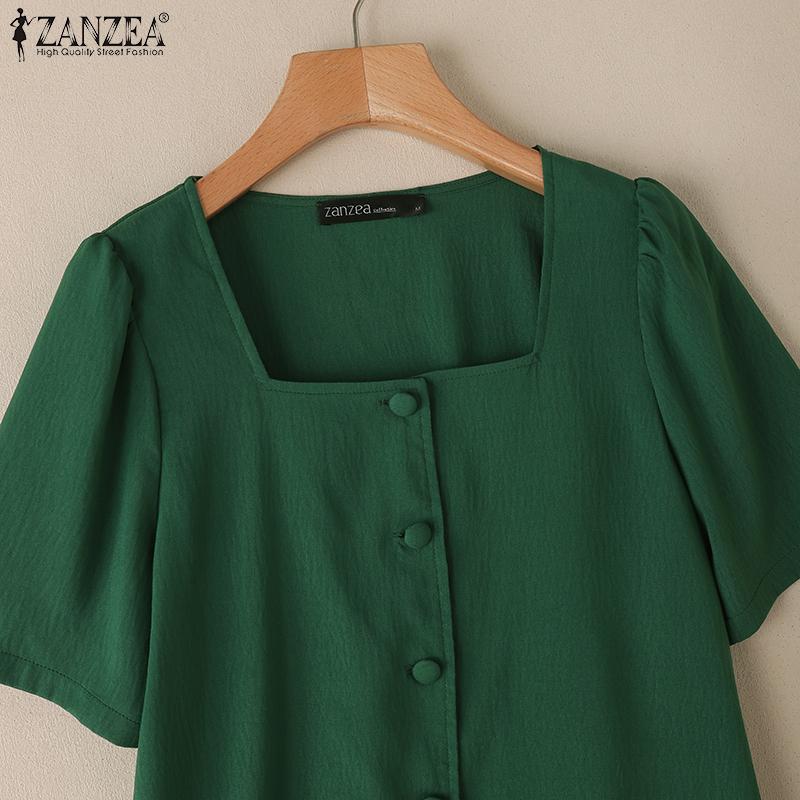 ZANZEA Women Casual Square Collar Summer Short Sleeve Blouse
