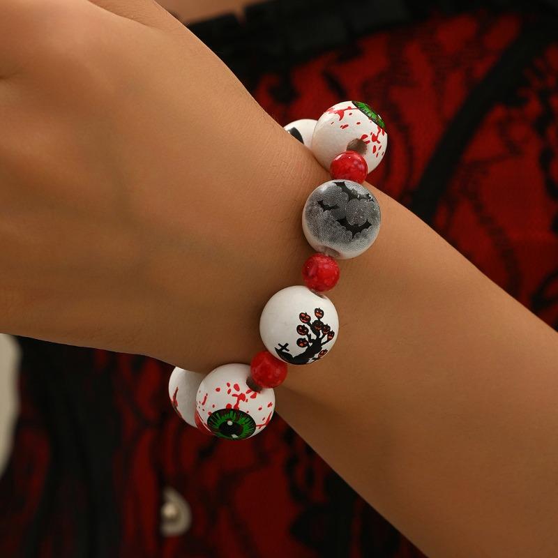 Halloween Necklace Bracelet Exaggerated Niche Dark Wind Trend Bat Pumpkin Eye Beaded Bracelet