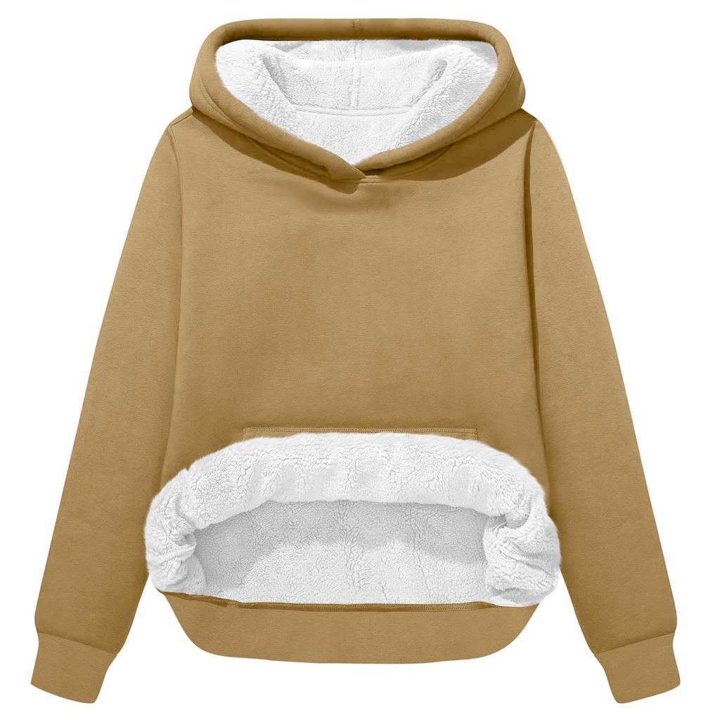 Women's Fashionable Casual Long-Sleeved Top With Fleece Thickened Hooded Sweatshirt