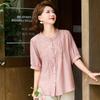 Pashiter Women's Chinese Style Embroidered Short-Sleeve Shirt