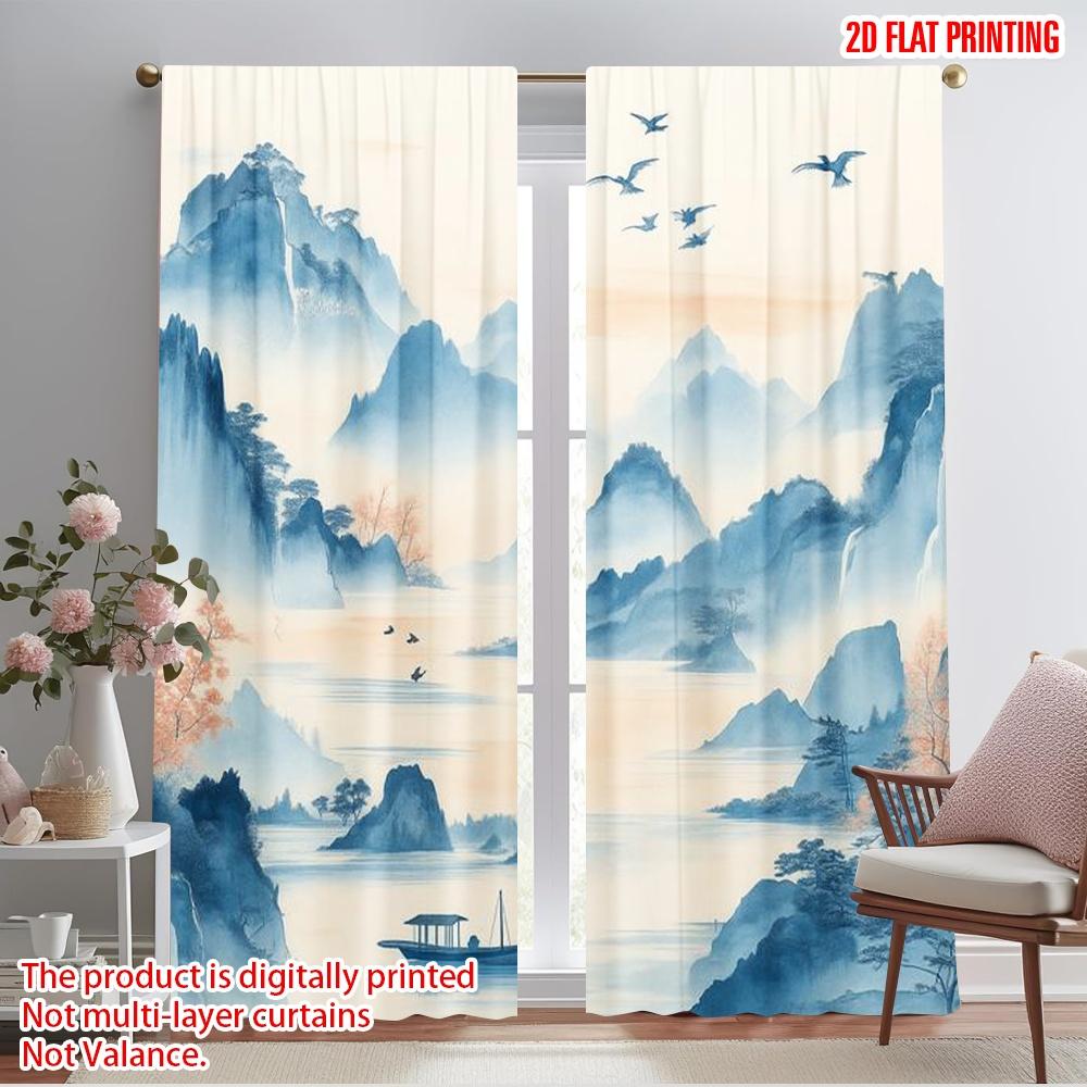 

2pcs,2D plane printing Light Filtering Curtains Tranquil Landscape 100% Polyester (without rod) All Seasons for Bedroom & 52.50×116.00 CM 2pcs