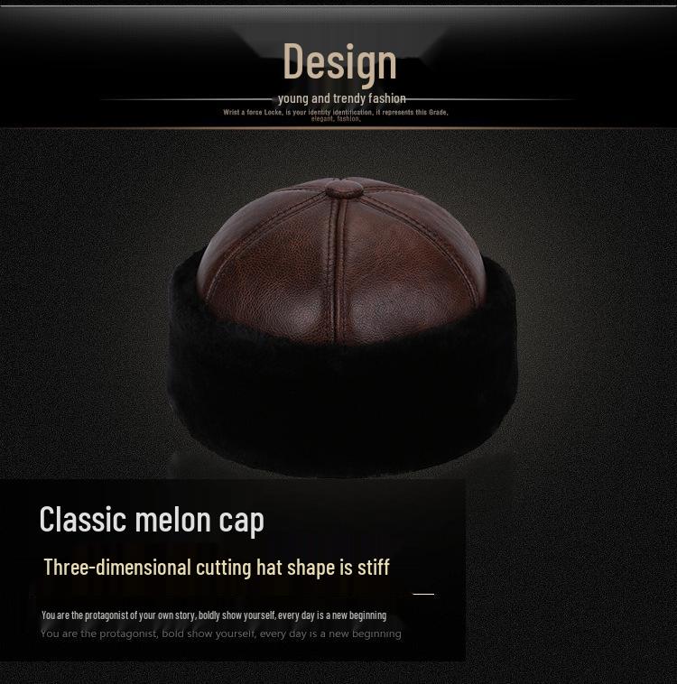 Gorro de Invierno de Cuero de Vaca Genuino Haining para Personas Mayores - Engrosado, con Felpa Cálida Gorro de Punto para Abuelo y Abuela