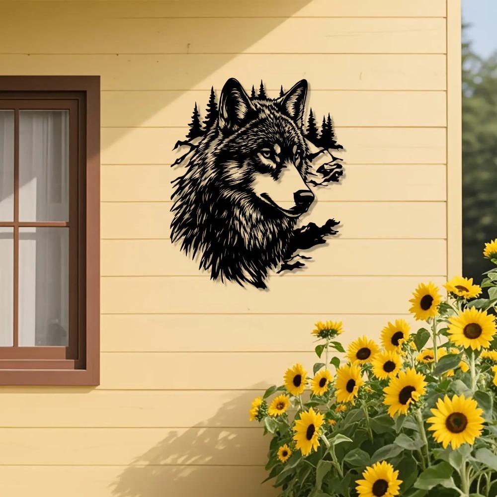 Iron Wolf Metal Wall Art Vintage Weather Resistant Outdoor Sculpture Christmas Yard Fence Gift for Homeowners