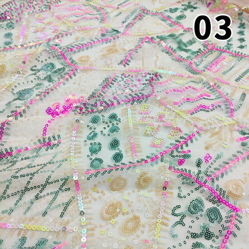 

90X125Cm Soft Colorful Sequins Geometric Embroidery Mesh Fabric for Cheongsam Diy Party Designer Clothing Easy To Sew 90x125cm