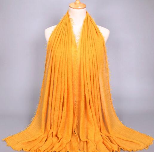 New Ethnic Oversize Muslim Crinkle Hijab Head Scarf Women Solid Bubble Cotton Shawls And Wraps Soft Big Linen Foulard Femme