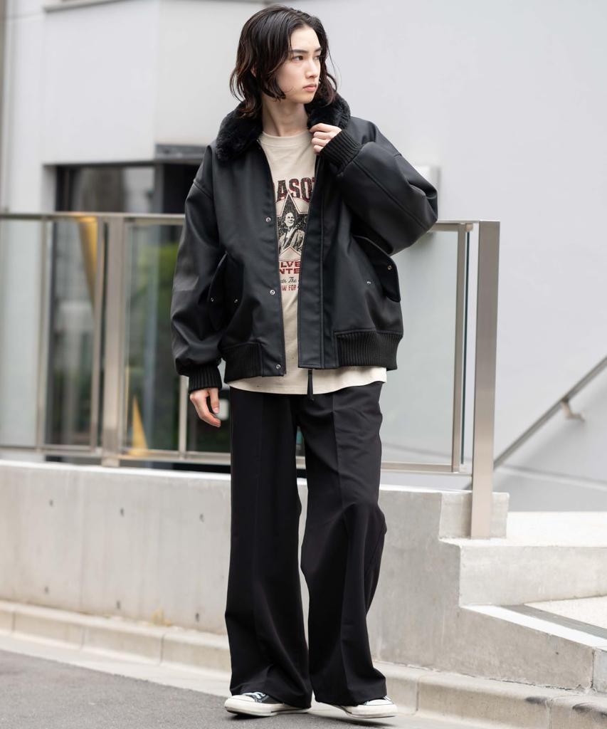 WEGO Unisex PU Flight Blouson Outerwear Cold Weather Korean Oversized Size Black 2-Way Jacket, Clothing, Fall/Winter Clothes, Style, Silhouette, Gift,