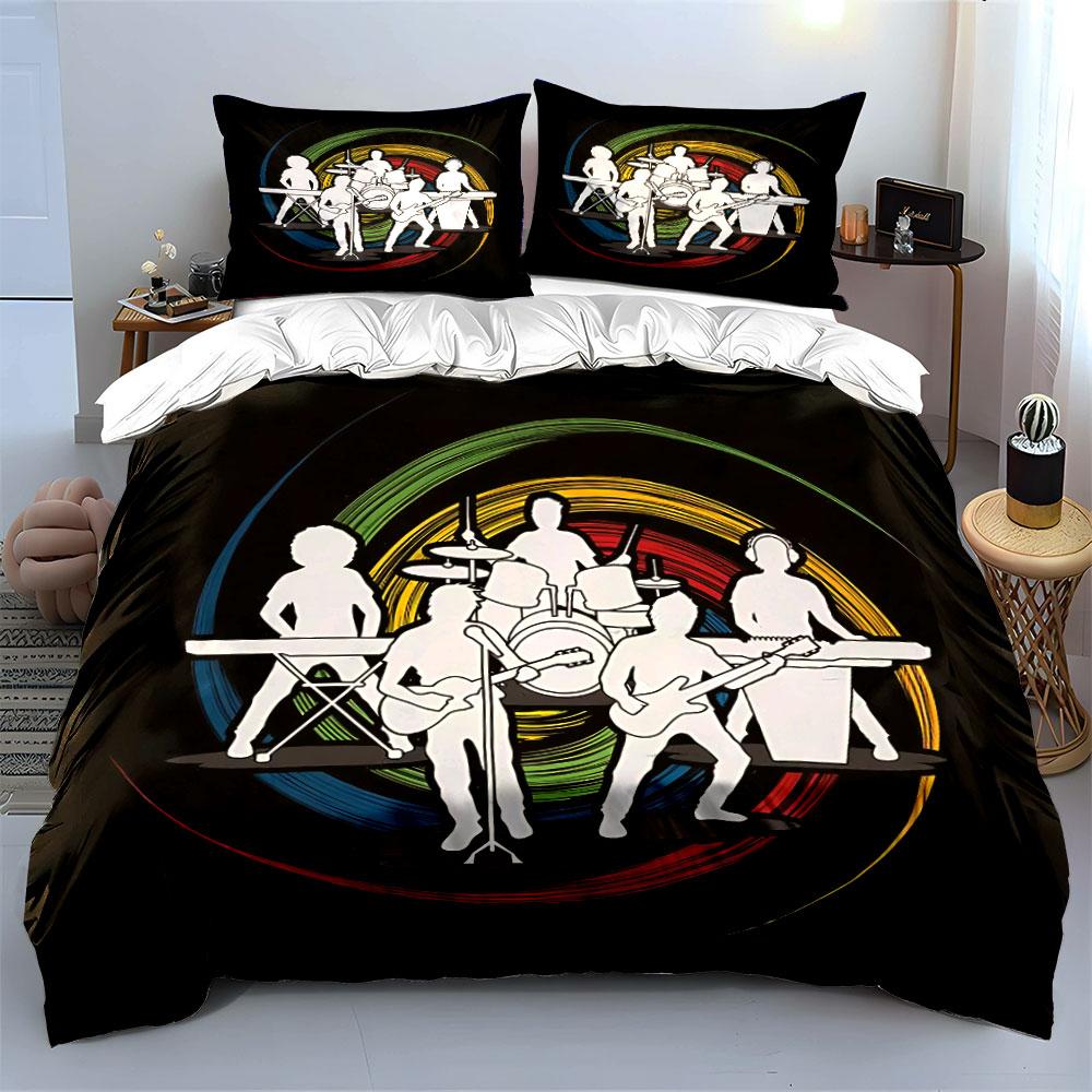 Musikerband Silhouette Design Bettwäsche Bettbezug Set Bettbezug Kissenbezüge  (1*Bettbezug 2*Kissenbezüge, ohne Bettdecke)