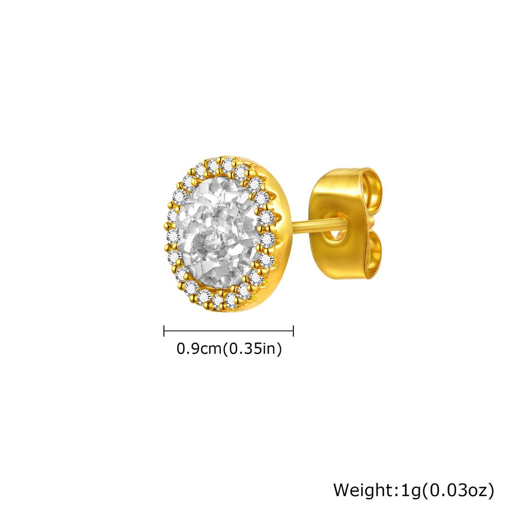 Orecchini a Bottone Piccoli in Zircone di Cristallo di Alta Qualità per Uomo Metallo Placcato Oro Orecchini da Piercing Rotondi Gioielli Moda Punk