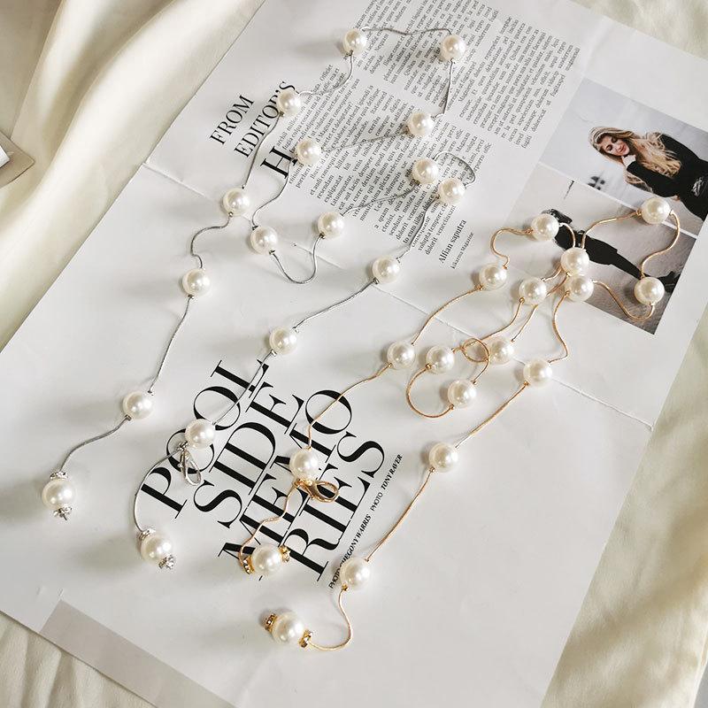 Elegant Women Pearl Belt Adjustable Metal Chain Belt Fashion Simple Thin Skinny Waistband Lady Dress Decorative Jewelry
