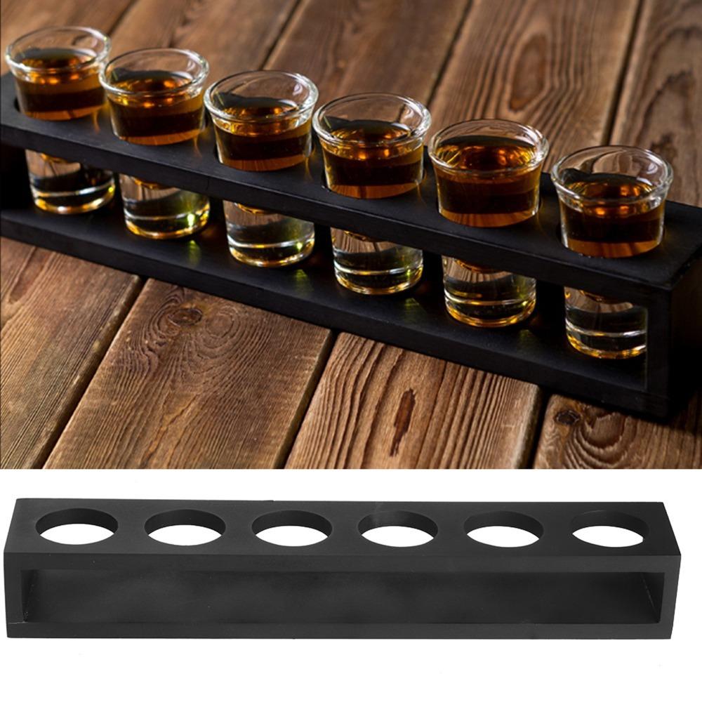 6 Holes Wine Glass Rack Wooden Cup Storage Organizer Reusable Shot Glass Holder  Club