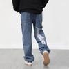 2024 New Fashion Letter Embroidery Retro Baggy Men Jeans Pants Y2K Straight Hip Hop Blue Washed Denim Trousers Pantalon Homme
