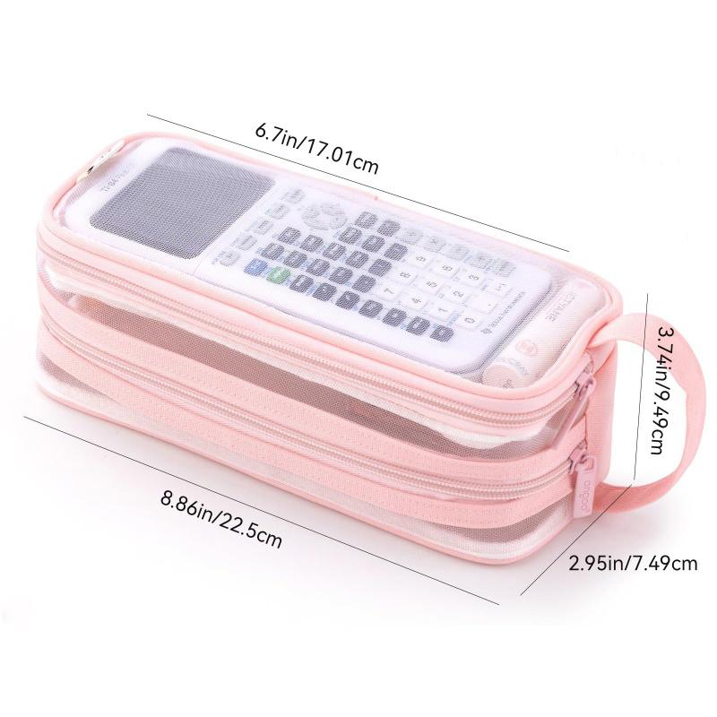 Transparent Large Mesh Pencil Case Double Layer Pencil Bag Handheld Portable Multifunctional Cosmetic Bag Stationery Storage