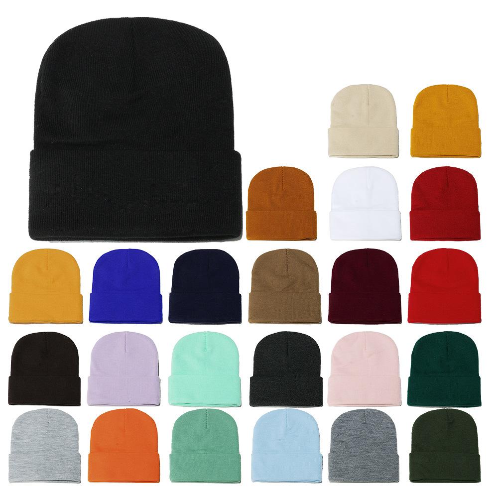 High Quality Solid Color Acrylic Wool Hat Outdoor Warm Cold Hat Monochrome Knitted Hat Pullover Hat for Men and Women